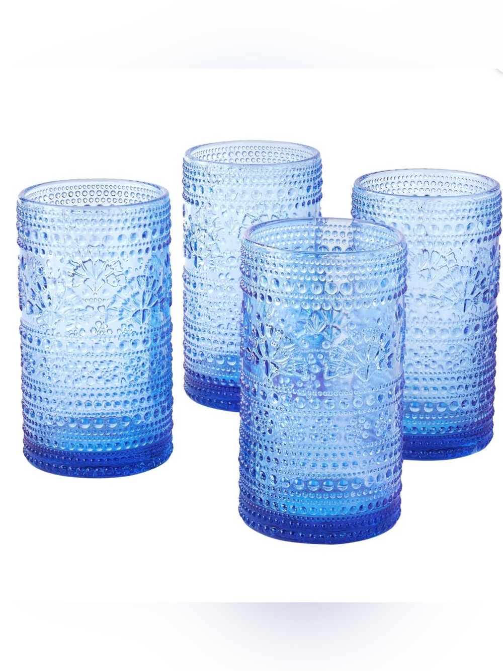 🔥S A L E🔥18oz Pioneer Woman Blue Channing 18oz Glass Tumblers Set of 4 - Picture 2 of 4